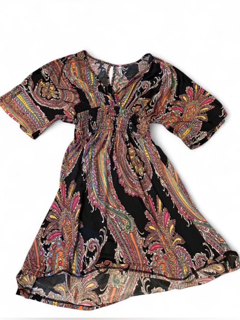 Girls Black Paisley Smocked Waist Dress - Kids